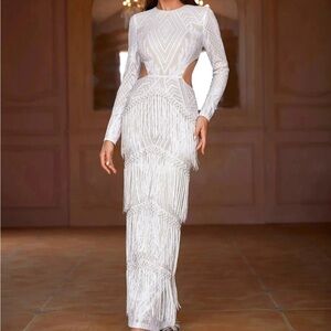 Faeriesty White Sequin Fringe Cocktail Dress